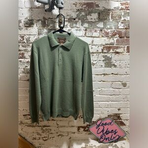 Vintage Men’s green 100% fine cashmere collared sweater by Tasso Elba